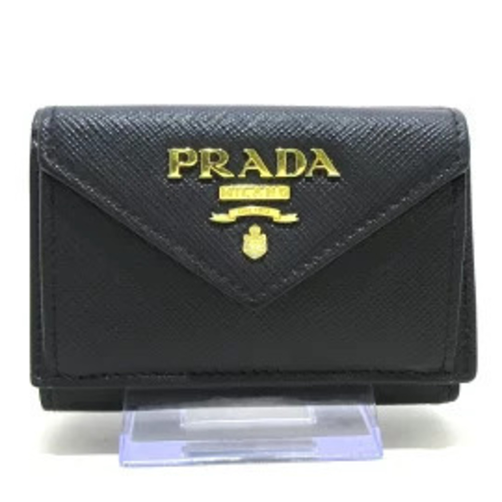 Prada tri fold wallet black Saffiano leather